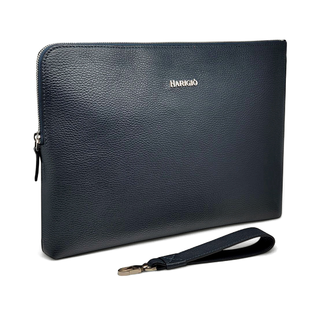 Borsa Portadocumenti Cartella Porta Tablet A4 in Vera Pelle Blu con Manico Removibile e Moschettone